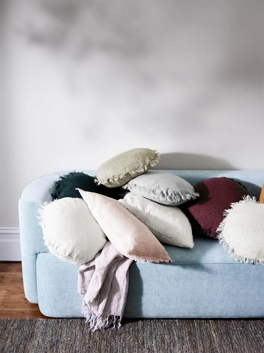 Vintage Linen Fringe 55cm Round Cushion - Syrah 5 Vintage Linen Fringe 55cm Round Cushion - Syrah - Image 3