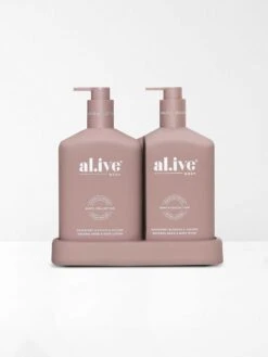 Raspberry Blossom & Juniper Wash & Lotion DUO + Tray -Best Home al ive raspberry blossom natural hand body lotion pack 2