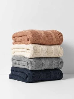 Cable Knit Throw - Pebble -Best Home cable knit throw stack 2