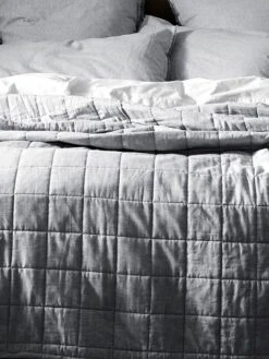 Chambray Coverlet - Dove -Best Home chambray fringe bedcover dove detail