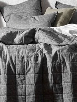 Chambray Coverlet - Smoke -Best Home chambray fringe bedcover smoke detail