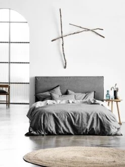 Vittoria Linen Slipcover Bedhead In Smoke - King -Best Home chambray fringe bedlinen smoke 6