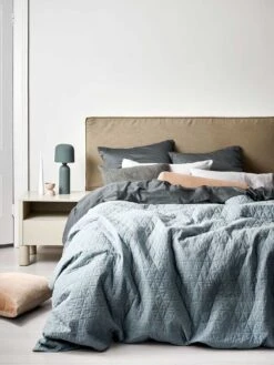 Chambray Quilted Quilt Cover - Bluestone