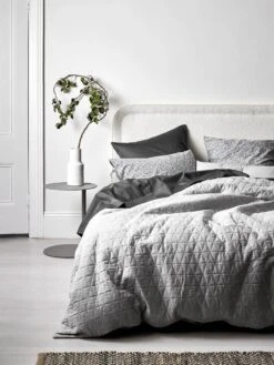 Chambray Quilted Standard Pillowcase - Dove -Best Home chambray quilted bedlinen dove 1 2