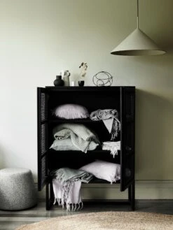 Vintage Linen Fringe 45cm Round Cushion - Black -Best Home cushions throws lilac limestone cupboard 1