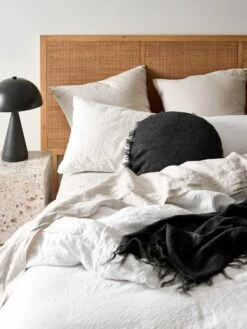 Vintage Linen Fringe 45cm Round Cushion - Black -Best Home emile bedlinen marshmallow 4