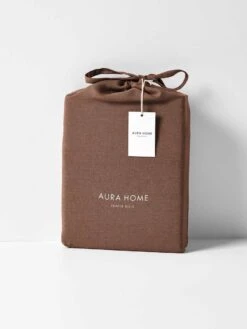 Emile Linen Fitted Sheet - Clove -Best Home emile pure linen flat sheet clove packaging 3