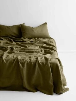 Emile Linen Flat Sheet - Bronzed Olive