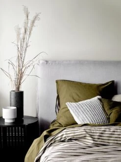 Vittoria Flanged Bedhead In Sandstone Pebble - Queen -Best Home heirloom bedlinen khaki detail 4