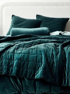 Luxury Velvet European Pillowcase - Indian Teal -Best Home luxury velvet bedcover indian teal detail 2 1
