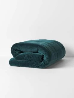 Luxury Velvet Coverlet - Indian Teal -Best Home luxury velvet bedcover indian teal folded 2