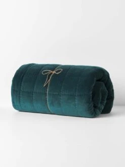 Luxury Velvet Coverlet - Indian Teal -Best Home luxury velvet bedcover indian teal rolled
