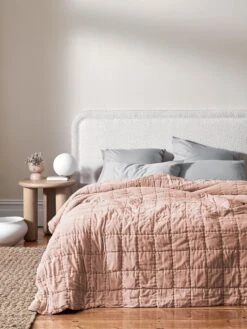 Hugo Ridge Bedhead In Chalk Boucle - Queen -Best Home luxury velvet bedcover rosewater