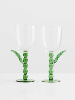 Palmier Wine Glass Set In Green By Catherine Martin