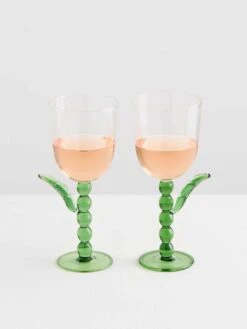 Palmier Wine Glass Set In Green By Catherine Martin -Best Home maison balzac catherine martin palmier wine glasses green clear 3