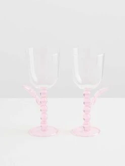 Palmier Wine Glass Set In Pink By Catherine Martin -Best Home maison balzac catherine martin palmier wine glasses pink clear 2