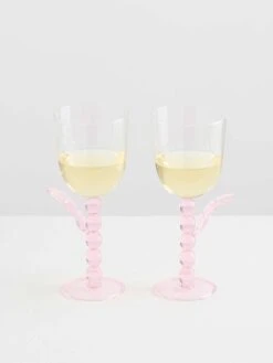 Palmier Wine Glass Set In Pink By Catherine Martin -Best Home maison balzac catherine martin palmier wine glasses pink clear 3