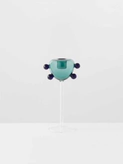 Grand Pompom Candleholder - Teal -Best Home maison balzac grand pompom candle holder clear with teal indigo 1