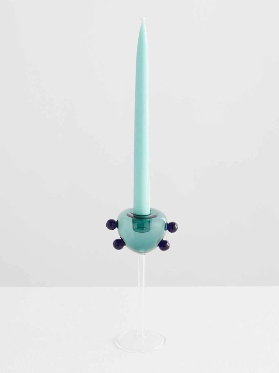 Grand Pompom Candleholder - Teal