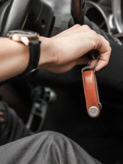 Leather Key Organiser - Cognac -Best Home orbitkey leather cognac tan stitching 4