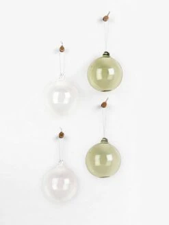 Papaya Wonderlust Christmas Glass Bauble Set - Clear / Sage