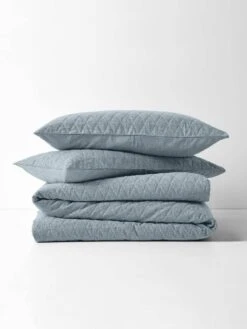 Chambray Quilted Quilt Cover - Bluestone -Best Home quilted chambray quiltcover bluestone 1