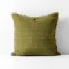 Vintage Linen Fringe Cushion - Olive -Best Home vintage linen cushion olive