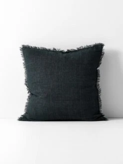 Vintage Linen Fringe Cushion - Slate