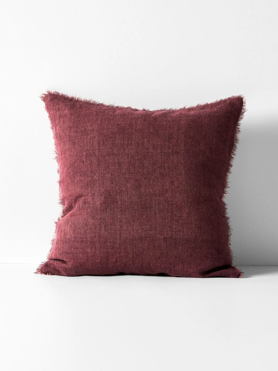 Vintage Linen Fringe Cushion - Syrah - Image 2