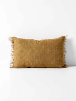 Vintage Linen Fringe Rectangle Cushion - Bronze