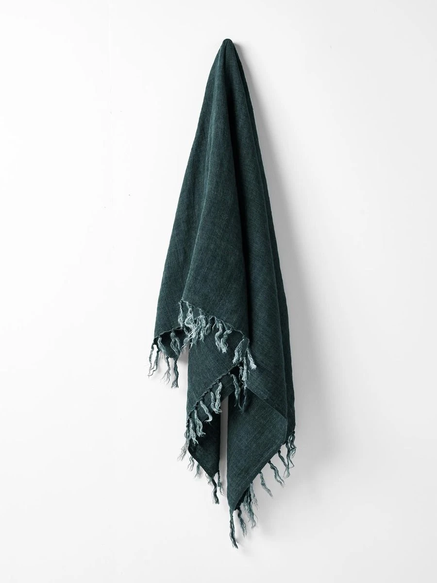 Vintage Linen Fringe Throw - Storm