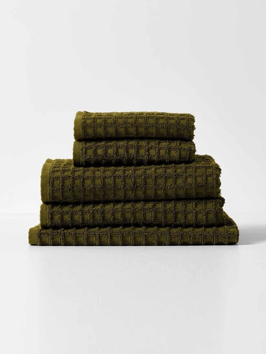 Waffle Bath Towel Set - Khaki 3 Waffle Bath Towel Set - Khaki