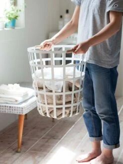 Yamazaki Tosca Round Laundry Basket -Best Home yamazaki tower laundry basket round white lifestyle 1