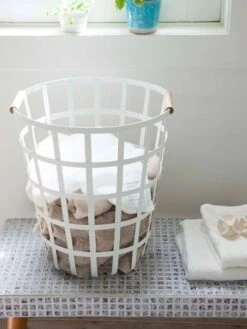 Yamazaki Tosca Round Laundry Basket -Best Home yamazaki tower laundry basket round white lifestyle 3