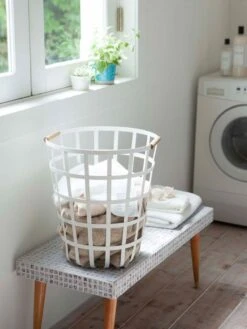 Yamazaki Tosca Round Laundry Basket -Best Home yamazaki tower laundry basket round white lifestyle 4